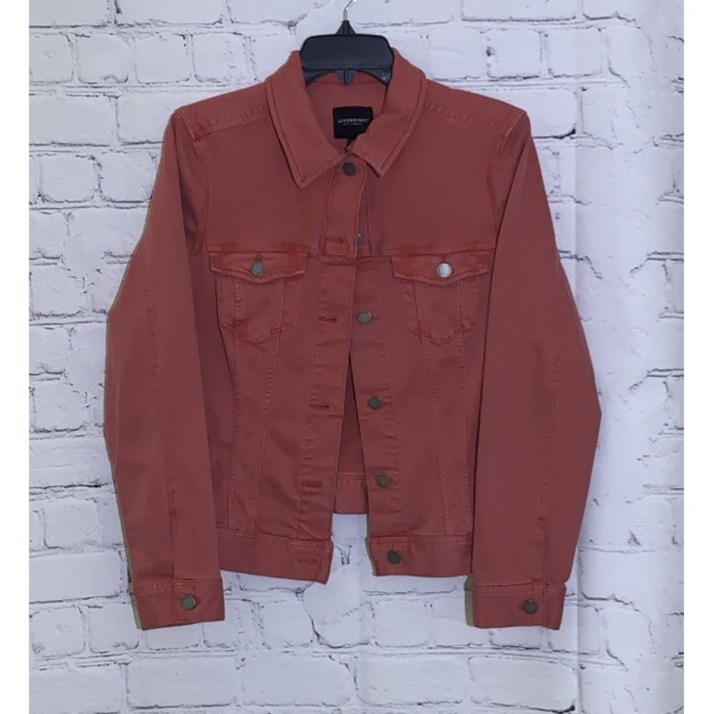 Liverpool Temma Jean Jacket Women's Medium Stretch Trucker Coral Fins Denim